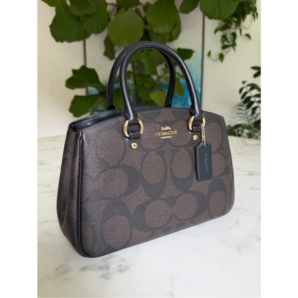 COACH Savannah Small Carryall Bag In Signature Canvas CAL53 Gold Walnut Black